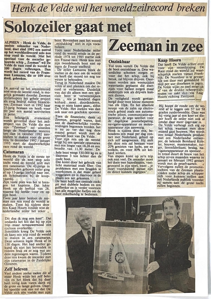 Solozeiler gaat met Zeeman in zee