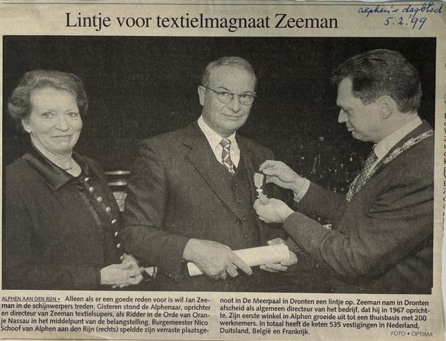 Jan Zeeman ontvangt een lintje